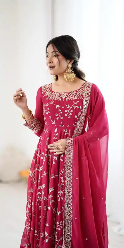 SRK 5299 Red Faux Georgette With Sequence Work Perfect for Wedding, Party, Lohri, Temple Visit, Ganesh Chaturthi Festive, Events, 4-6 Working Days At 2149 | Gowns, Bollywood Gowns, Creative Gowns, Designer Gowns, Embroidered Gowns, Party Wear Gowns