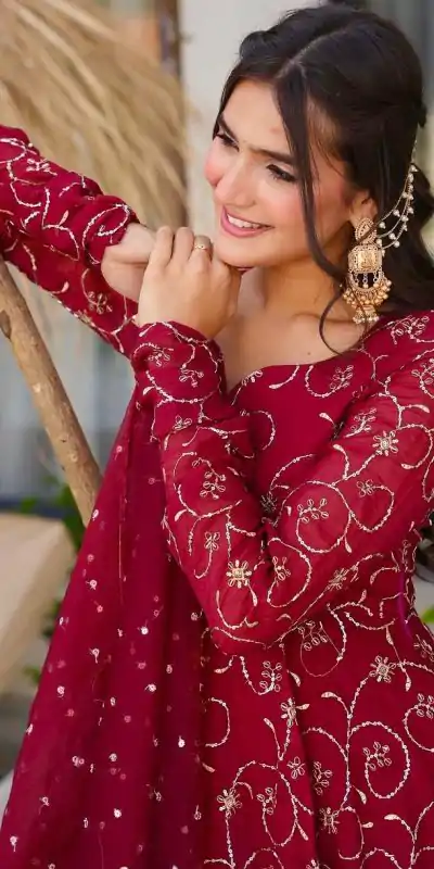 ZSR 3145 Red Faux Georgette With Embroidery Sequence Work Gown Perfect for Wedding, Party, Bridal Wear, Family Gatherings, Festival Celebrations – . Now | Gowns, Bollywood Gowns, Creative Gowns, Designer Gowns, Embroidered Gowns, Party Wear Gowns