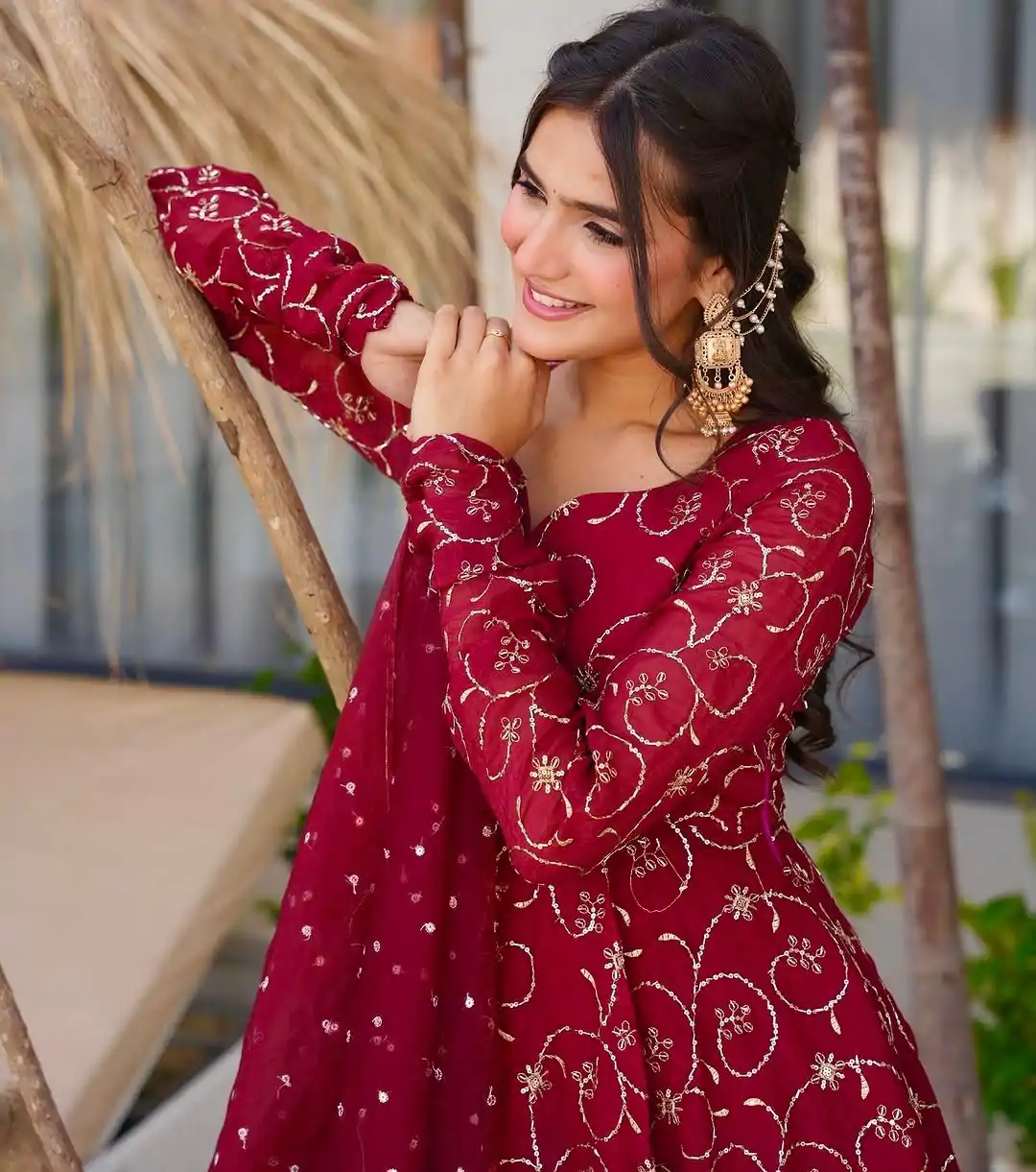 ZSR 3145 Red Faux Georgette With Embroidery Sequence Work Gown Perfect for Wedding, Party, Bridal Wear, Family Gatherings, Festival Celebrations – . Now | Gowns, Bollywood Gowns, Creative Gowns, Designer Gowns, Embroidered Gowns, Party Wear Gowns