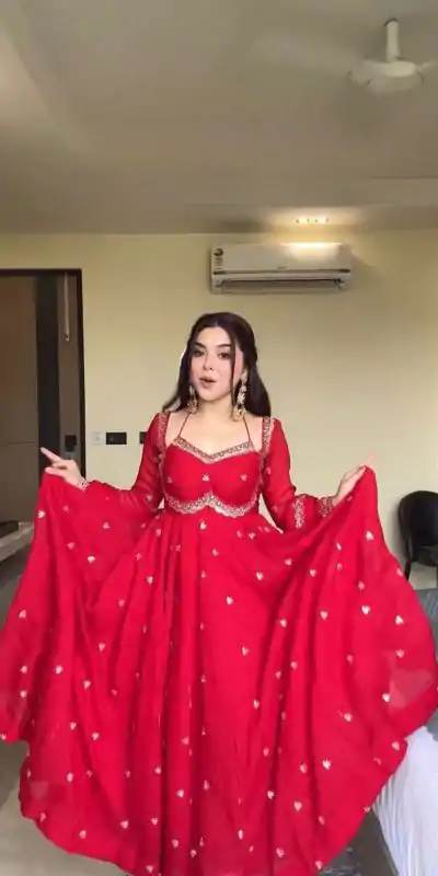 RTC 5924 Red Georgette Thread With Sequence Gown Perfect for Wedding, Party, Reception, Holi, Eid . Available at ₹1999 only. Delivery 4-6 Working Days. | Gowns, Bollywood Gowns, Creative Gowns, Designer Gowns, Embroidered Gowns, Party Wear Gowns