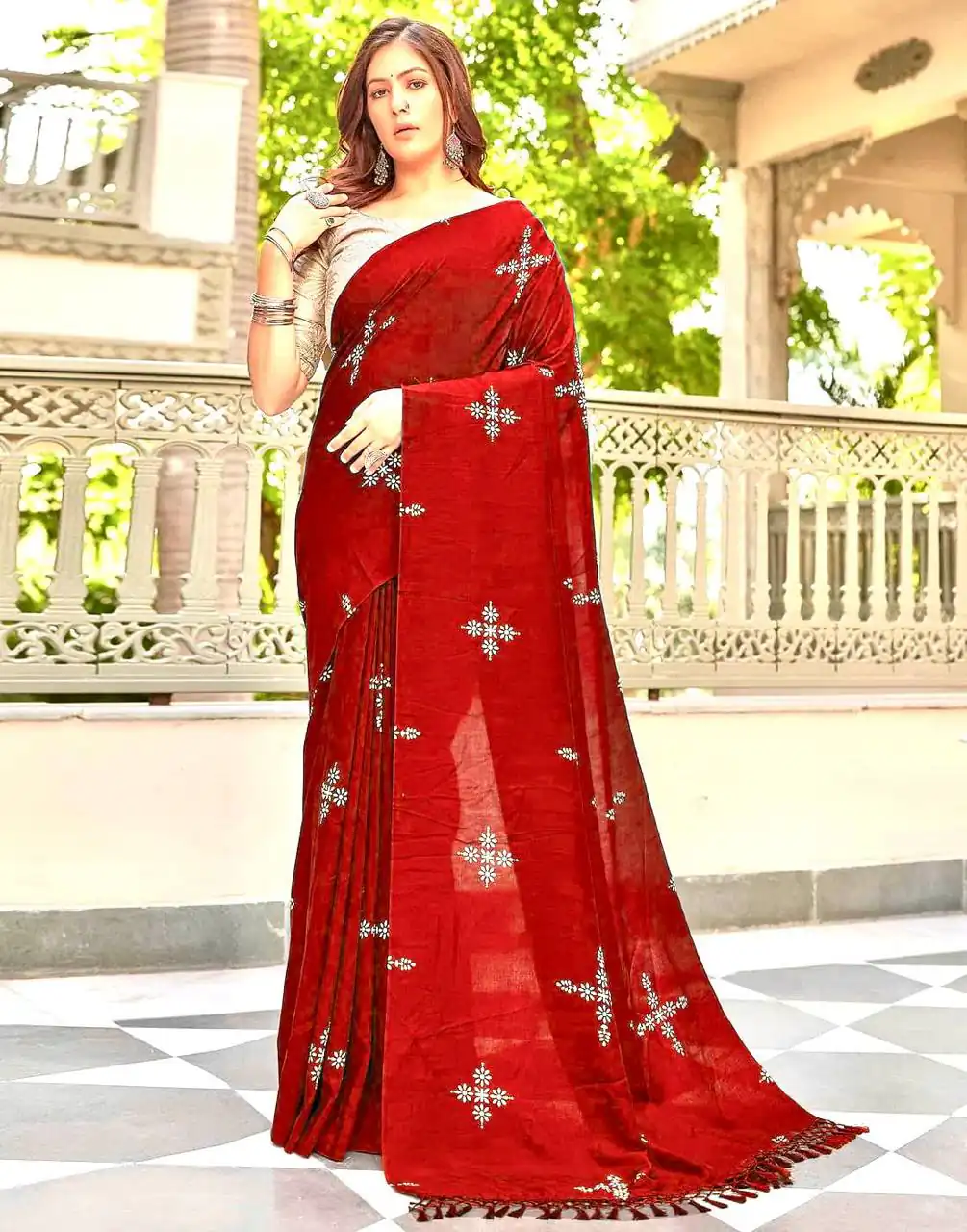 BT 1104 Red Natural silk with Thread Embroidery & Embroidery Work Saree . Now at just ₹1549. Delivery 4-6 Working Days. Shop now. | Sarees, Bollywood Sarees, Creative Sarees, Designer Sarees, Embroidered Sarees, Ethnic Saree, Modern Digital sarees, Party Wear Sarees