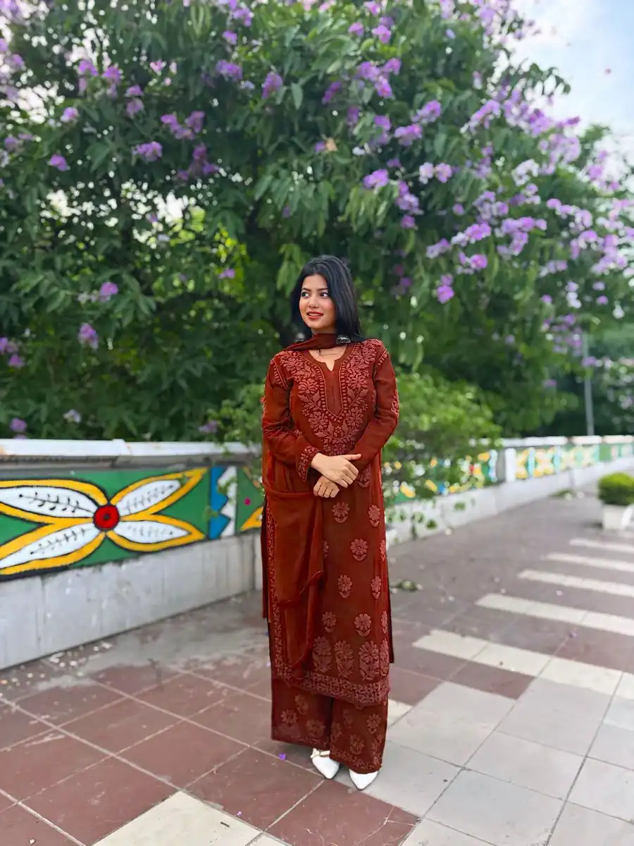 BE 394 Rust Georgette with Embroidery Work & Lace Work Salwar Suit . Available at ₹1849 only. Delivery 4-6 Working Days. Shop now. | Jump Suits, Tops & Bottoms, Track Suits, Salwar suit, Casual Suits, Creative suits, Designer Suits, Palazzo Suits, Party Wear Suits, Patiala Suits, Straight Suits, Trendy Wear