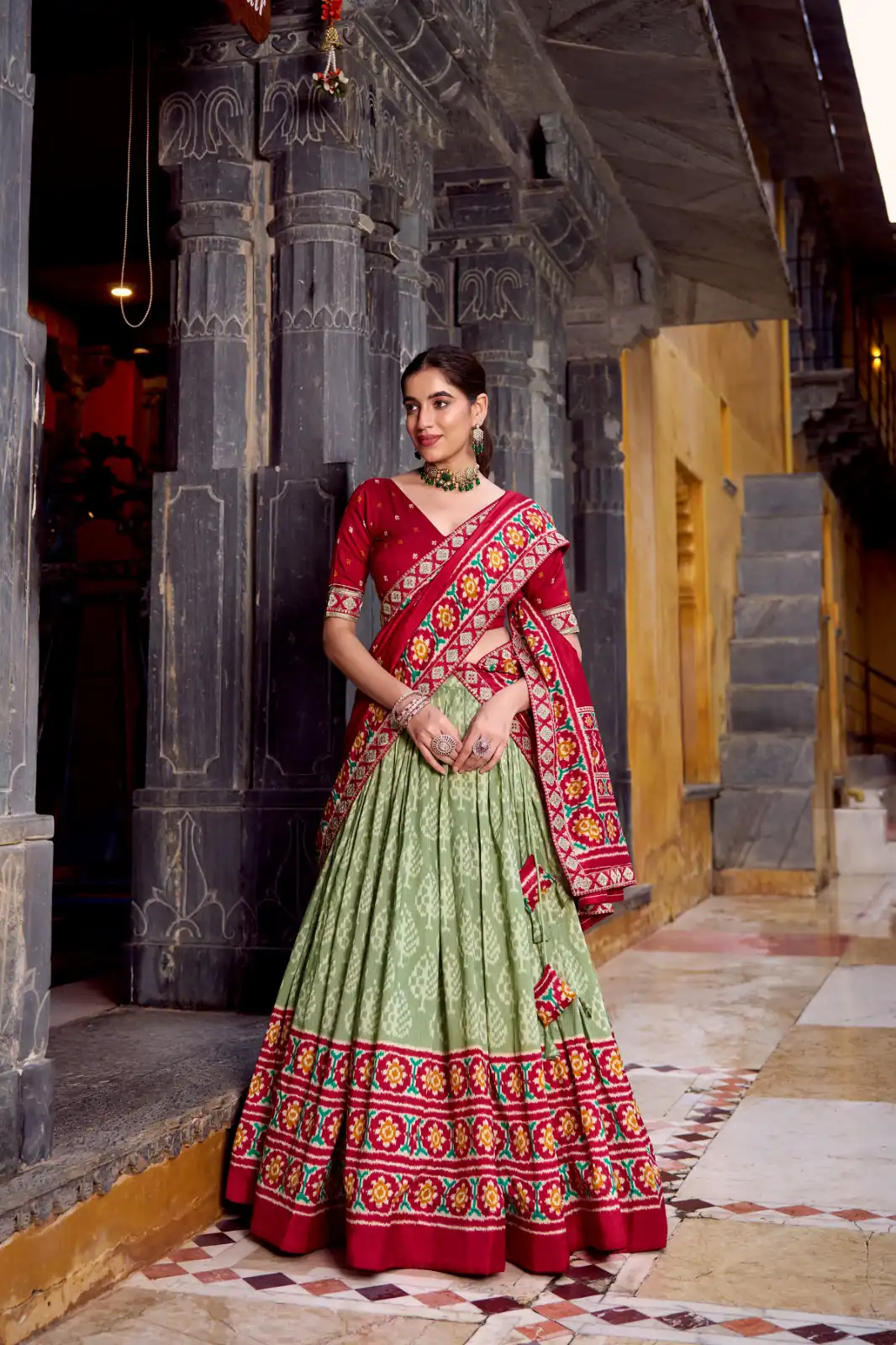 Sea Green Tasar Silk Sequins Embroidery Work Lehenga Choli