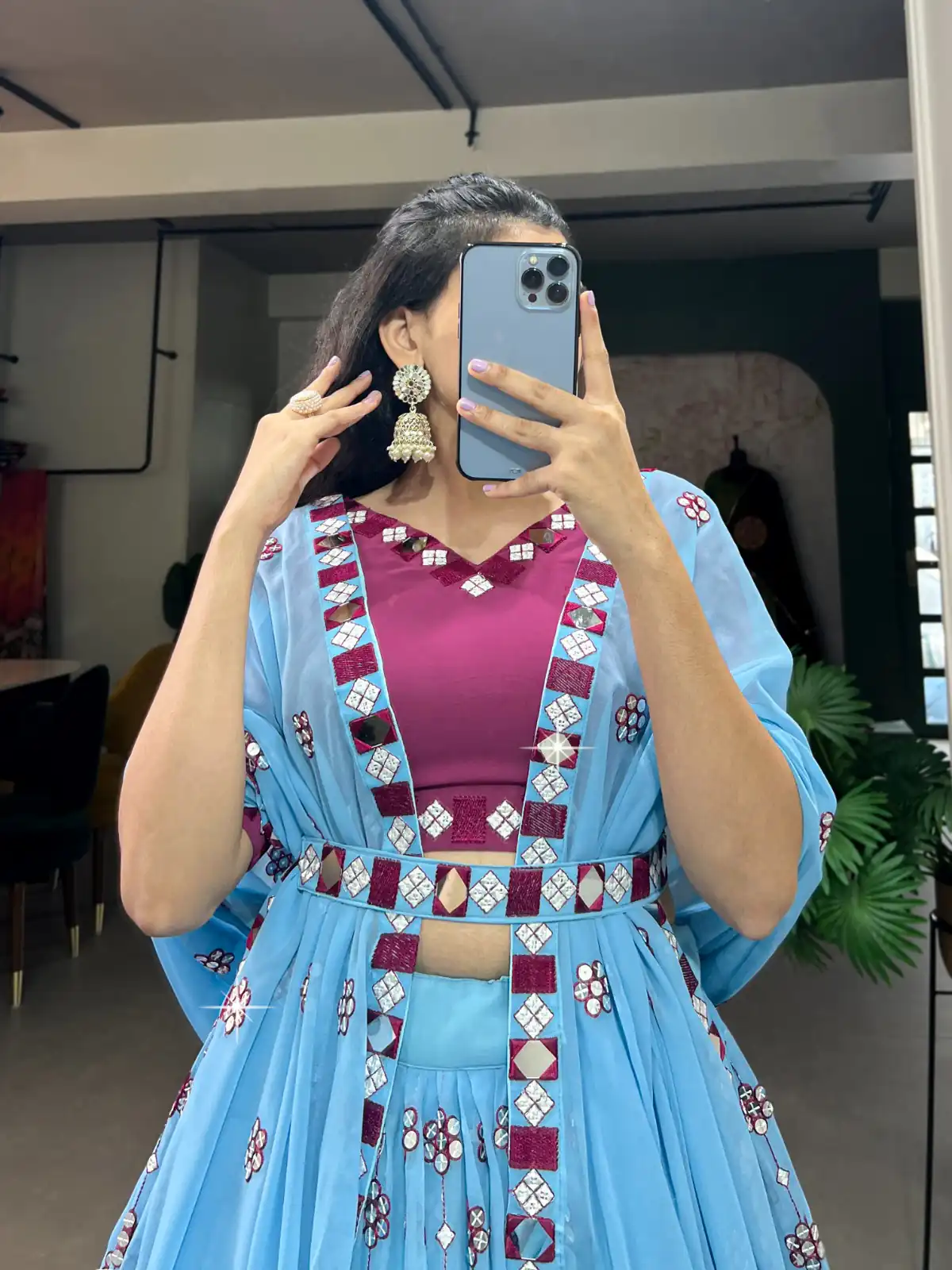 Choli LNB 1733 Sky Blue Georgette Mirror Work & Embroidery Work Lehenga in . Now at just ₹1999. Delivery 4-6 Working Days. Shop now. | Lehenga, Bollywood Lehenga, Creative Lehenga, Designer Lehenga, Embroidered Lehenga, Party Wear Lehenga