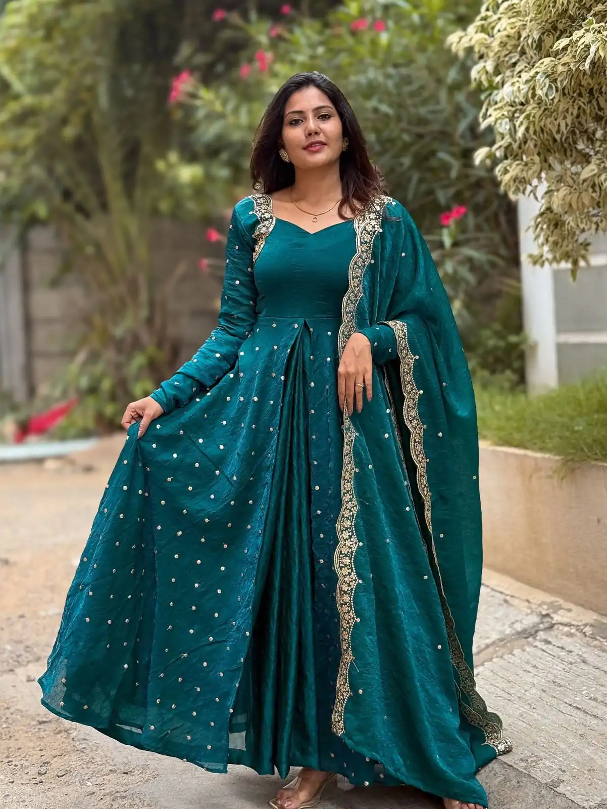 SSR 516 Teal Heavy Fandy Silk With Embroidery sequence Work Gown Perfect for Wedding, Party, Onam, Makar Sankranti, Traditional Day Special Price ₹ 2149 | Gowns, Bollywood Gowns, Creative Gowns, Designer Gowns, Embroidered Gowns, Party Wear Gowns