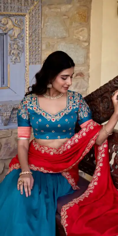 LNB 2049 Teal in Vichitra Silk Embroidery Work & Zari Work Lehenga Choli . Now at just ₹2999. Delivery 4-6 Working Days. Shop now. | Lehenga, Bollywood Lehenga, Creative Lehenga, Designer Lehenga, Embroidered Lehenga, Party Wear Lehenga