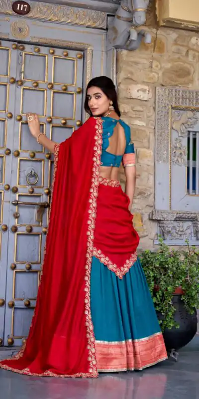 LNB 2049 Teal in Vichitra Silk Embroidery Work & Zari Work Lehenga Choli . Now at just ₹2999. Delivery 4-6 Working Days. Shop now. | Lehenga, Bollywood Lehenga, Creative Lehenga, Designer Lehenga, Embroidered Lehenga, Party Wear Lehenga