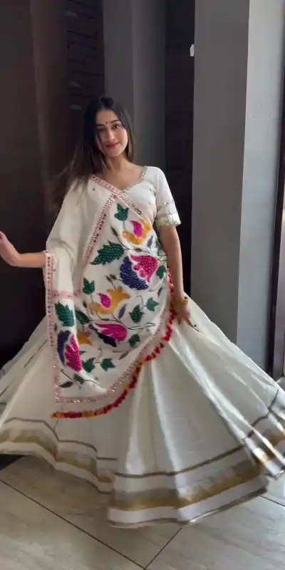 LG 653 White Cotton Lehenga Choli Perfect for Wedding, Party, Diwali, Lohri, Anniversary . Now at just ₹2399. Delivery 4-6 Working Days. Shop now. | Lehenga, Bollywood Lehenga, Creative Lehenga, Designer Lehenga, Embroidered Lehenga, Party Wear Lehenga