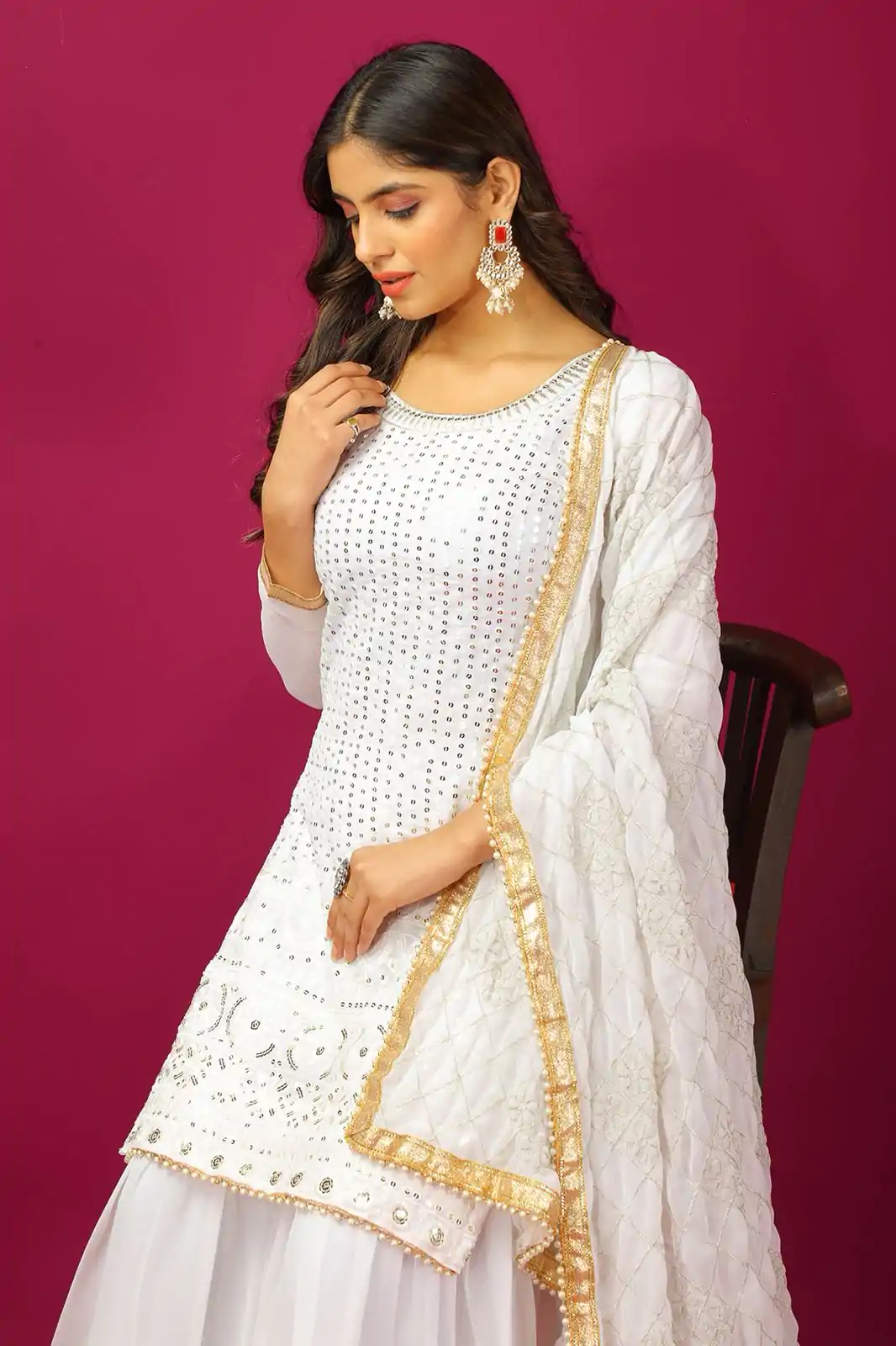 SR 1671 White Georgette Salwar Suit Perfect for Wedding, Party, Cultural Events, Temple Visit, Lohri Now at just ₹1799. Delivery 4-6 Working Days. | Jump Suits, Tops & Bottoms, Track Suits, Salwar suit, Casual Suits, Creative suits, Designer Suits, Palazzo Suits, Party Wear Suits, Patiala Suits, Straight Suits, Trendy Wear