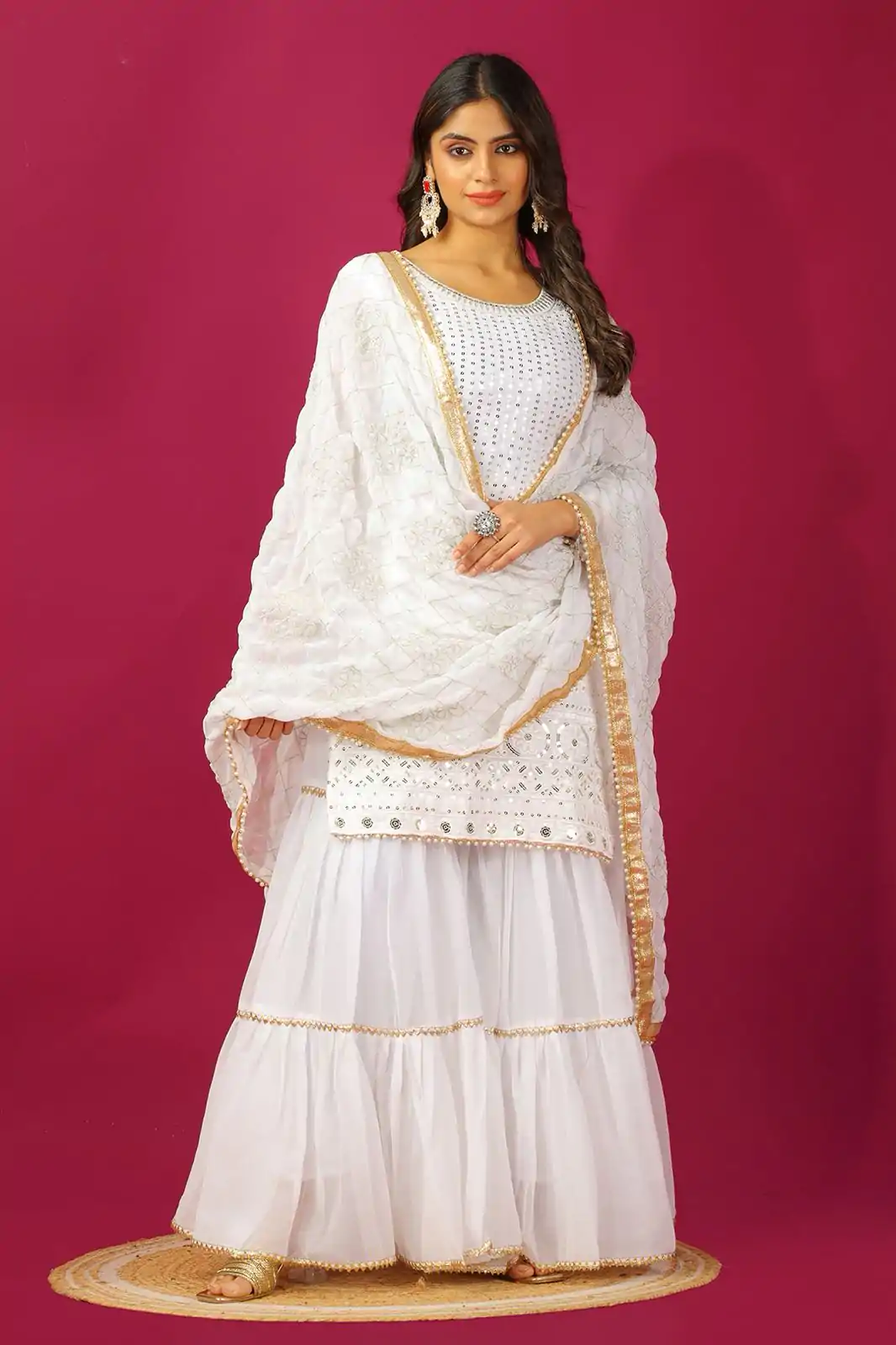 SR 1671 White Georgette Salwar Suit Perfect for Wedding, Party, Cultural Events, Temple Visit, Lohri Now at just ₹1799. Delivery 4-6 Working Days. | Jump Suits, Tops & Bottoms, Track Suits, Salwar suit, Casual Suits, Creative suits, Designer Suits, Palazzo Suits, Party Wear Suits, Patiala Suits, Straight Suits, Trendy Wear