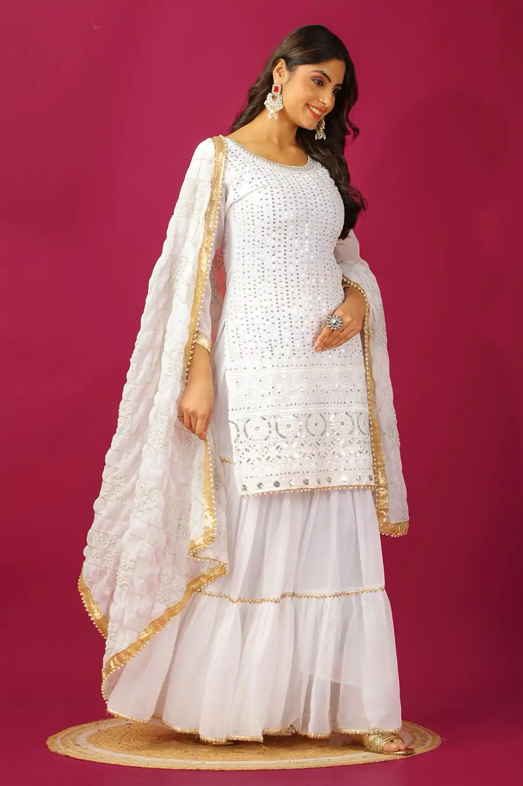 SR 1671 White Georgette Salwar Suit Perfect for Wedding, Party, Cultural Events, Temple Visit, Lohri Now at just ₹1799. Delivery 4-6 Working Days. | Jump Suits, Tops & Bottoms, Track Suits, Salwar suit, Casual Suits, Creative suits, Designer Suits, Palazzo Suits, Party Wear Suits, Patiala Suits, Straight Suits, Trendy Wear