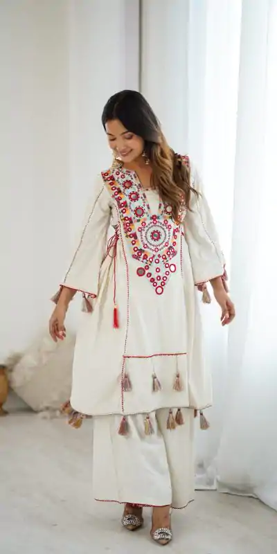 SRK 5286 White in Khadi Cotton Mirror Work & Embroidery Work Salwar Suit . Now at just ₹2099. Delivery 4-6 Working Days. Shop now. | Jump Suits, Salwar suit, Casual Suits, Creative suits, Designer Suits, Palazzo Suits, Party Wear Suits, Patiala Suits, Straight Suits