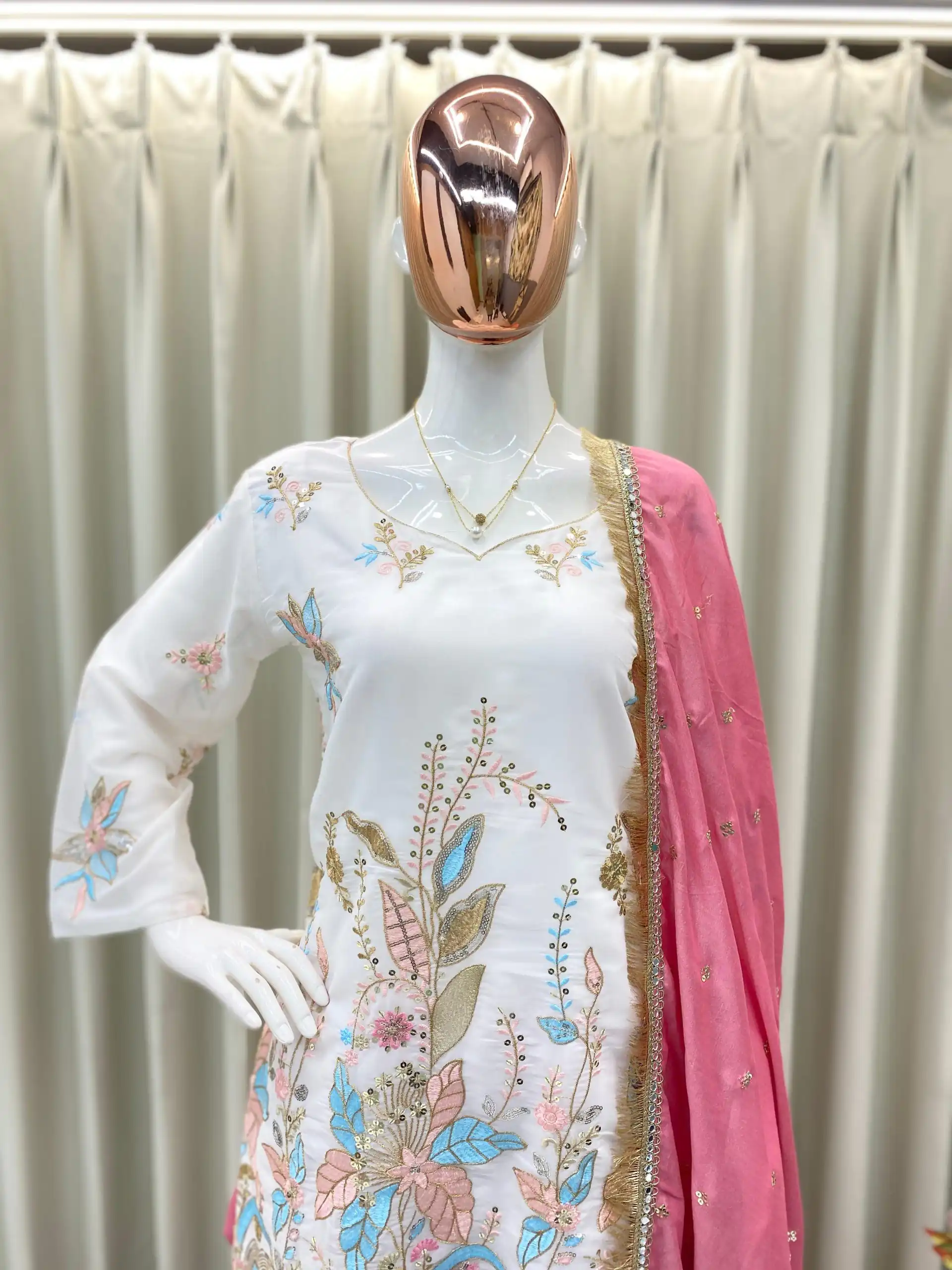 BE 403 White in Vichitra Silk Embroidery Work & Mirror Work Salwar Suit . Introductory Price ₹2099. Delivery 4-6 Working Days. Shop now. | Jump Suits, Salwar suit, Casual Suits, Creative suits, Designer Suits, Palazzo Suits, Party Wear Suits, Patiala Suits, Straight Suits