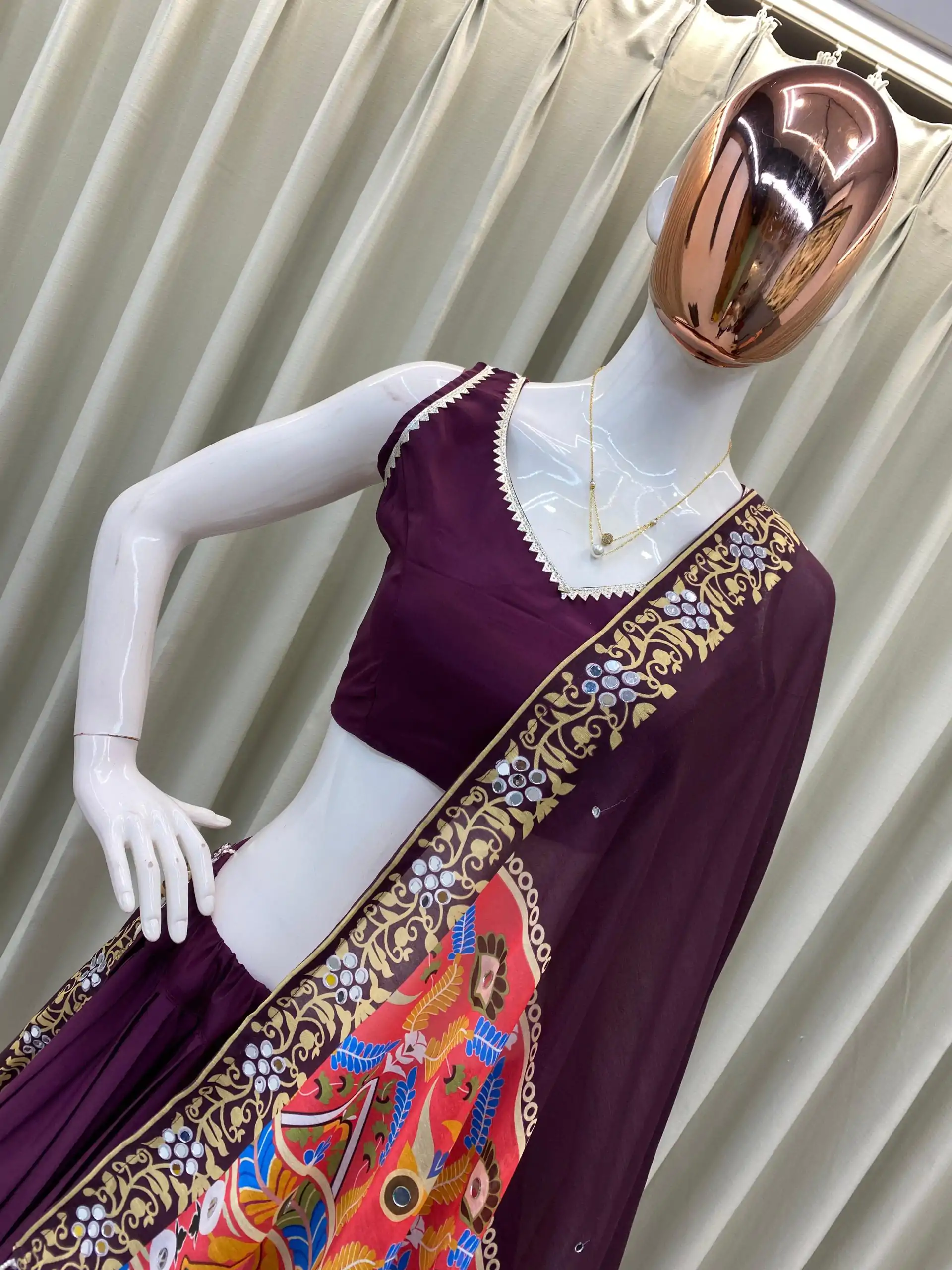 BE 393 Wine Crape Silk Lehenga Choli Perfect for Wedding, Party, Engagement, Anniversary, Traditional Day Get it for ₹1999. Delivery 4-6 Working | Lehenga, Bollywood Lehenga, Creative Lehenga, Designer Lehenga, Embroidered Lehenga, Party Wear Lehenga