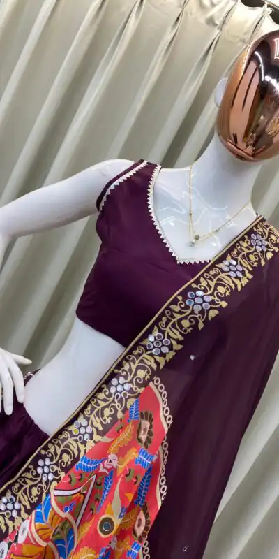BE 393 Wine Crape Silk Lehenga Choli Perfect for Wedding, Party, Engagement, Anniversary, Traditional Day Get it for ₹1999. Delivery 4-6 Working | Lehenga, Bollywood Lehenga, Creative Lehenga, Designer Lehenga, Embroidered Lehenga, Party Wear Lehenga