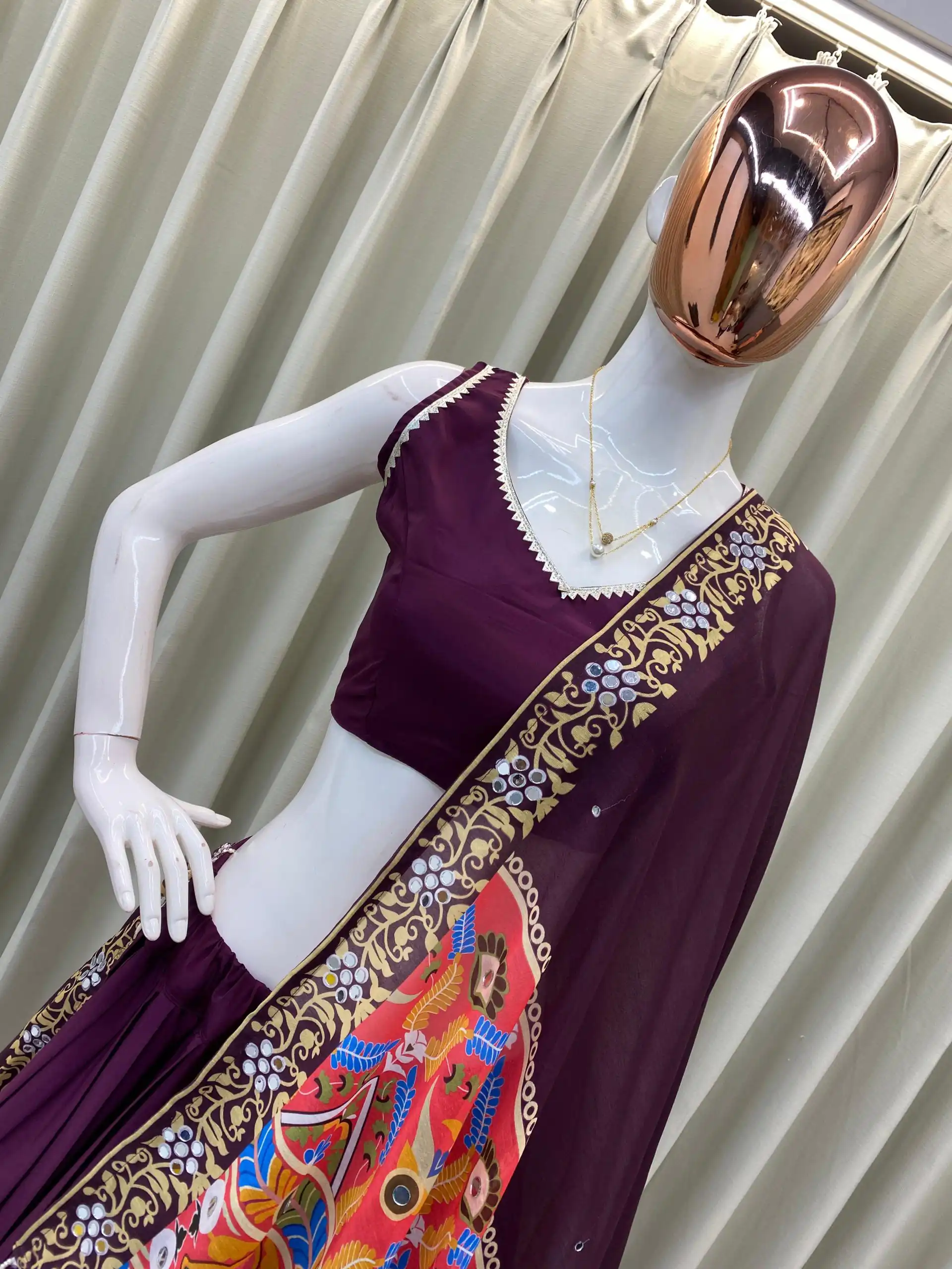 BE 393 Wine Crape Silk Lehenga Choli Perfect for Wedding, Party, Engagement, Anniversary, Traditional Day Get it for ₹1999. Delivery 4-6 Working | Lehenga, Bollywood Lehenga, Creative Lehenga, Designer Lehenga, Embroidered Lehenga, Party Wear Lehenga