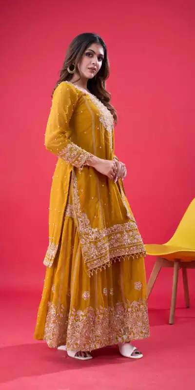 SR 1688 Yellow Faux Georgette with Lace Work & Embroidery Work. Salwar Suit Introductory Price ₹1949. Delivery 4-6 Working Days. Shop now. | Jump Suits, Salwar suit, Casual Suits, Creative suits, Designer Suits, Palazzo Suits, Party Wear Suits, Patiala Suits, Straight Suits