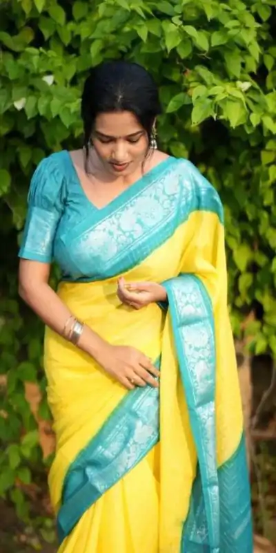 KP 3025 Yellow Soft Lichi Silk Saree Perfect for Wedding, Party, Baby Shower, Onam, Durga Puja . Available at ₹1449 only. Delivery 4-6 Working Days. | Sarees, Bollywood Sarees, Creative Sarees, Designer Sarees, Embroidered Sarees, Ethnic Saree, Modern Digital sarees, Party Wear Sarees