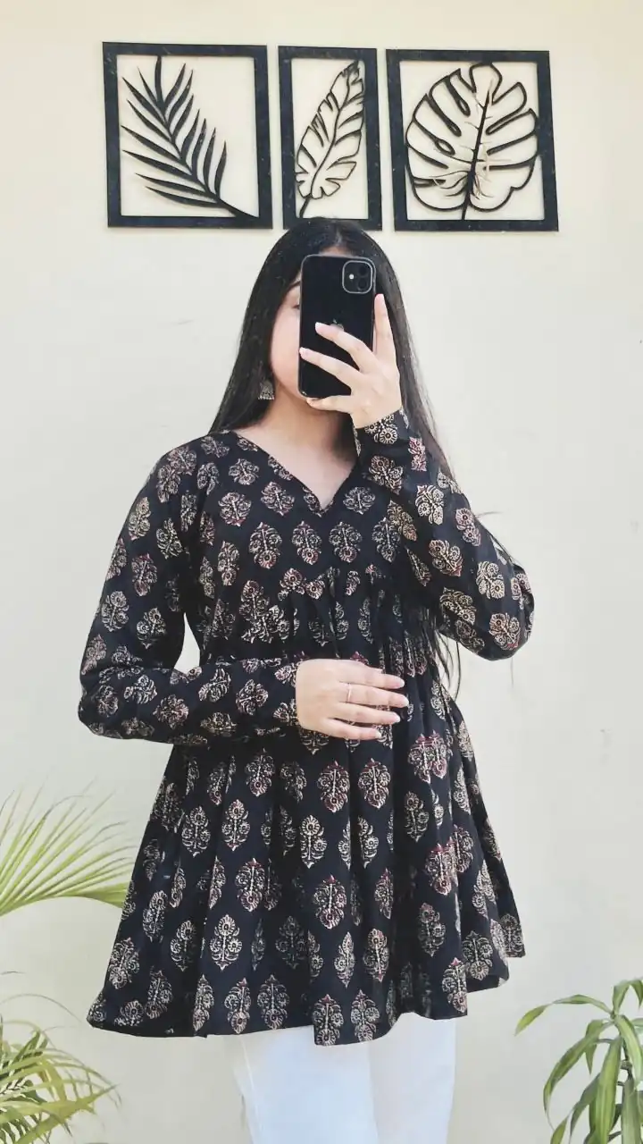 Black Cotton With Printed Kurti