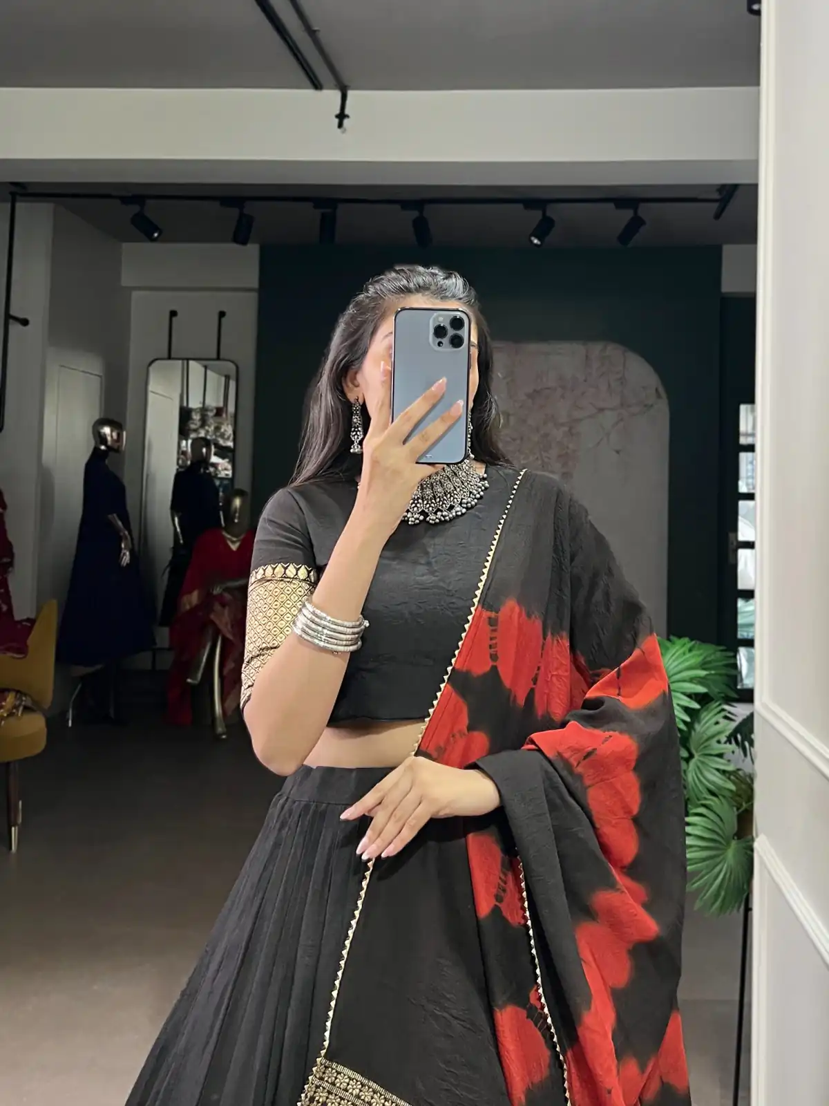 Black Pure Chanderi Zari Lace Work Lehenga Choli - Image 5