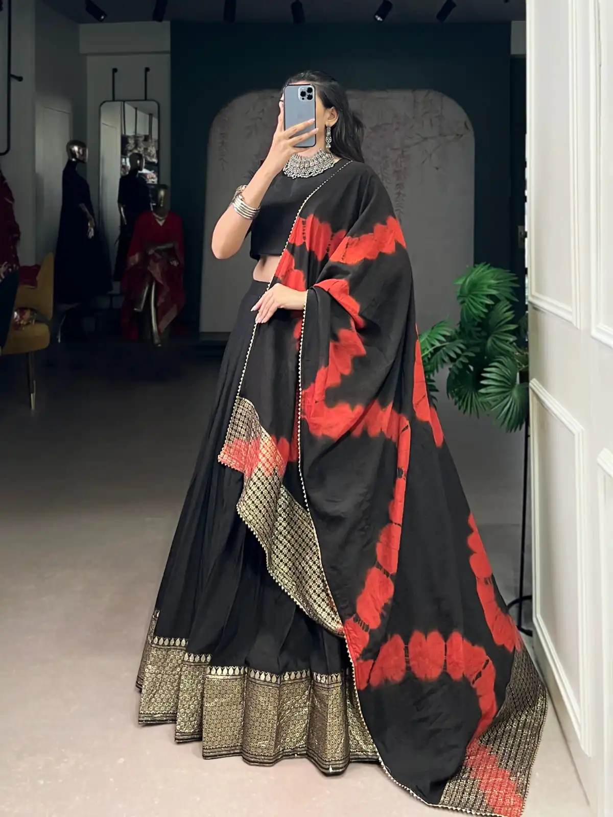 Black Pure Chanderi Zari Lace Work Lehenga Choli - Image 4