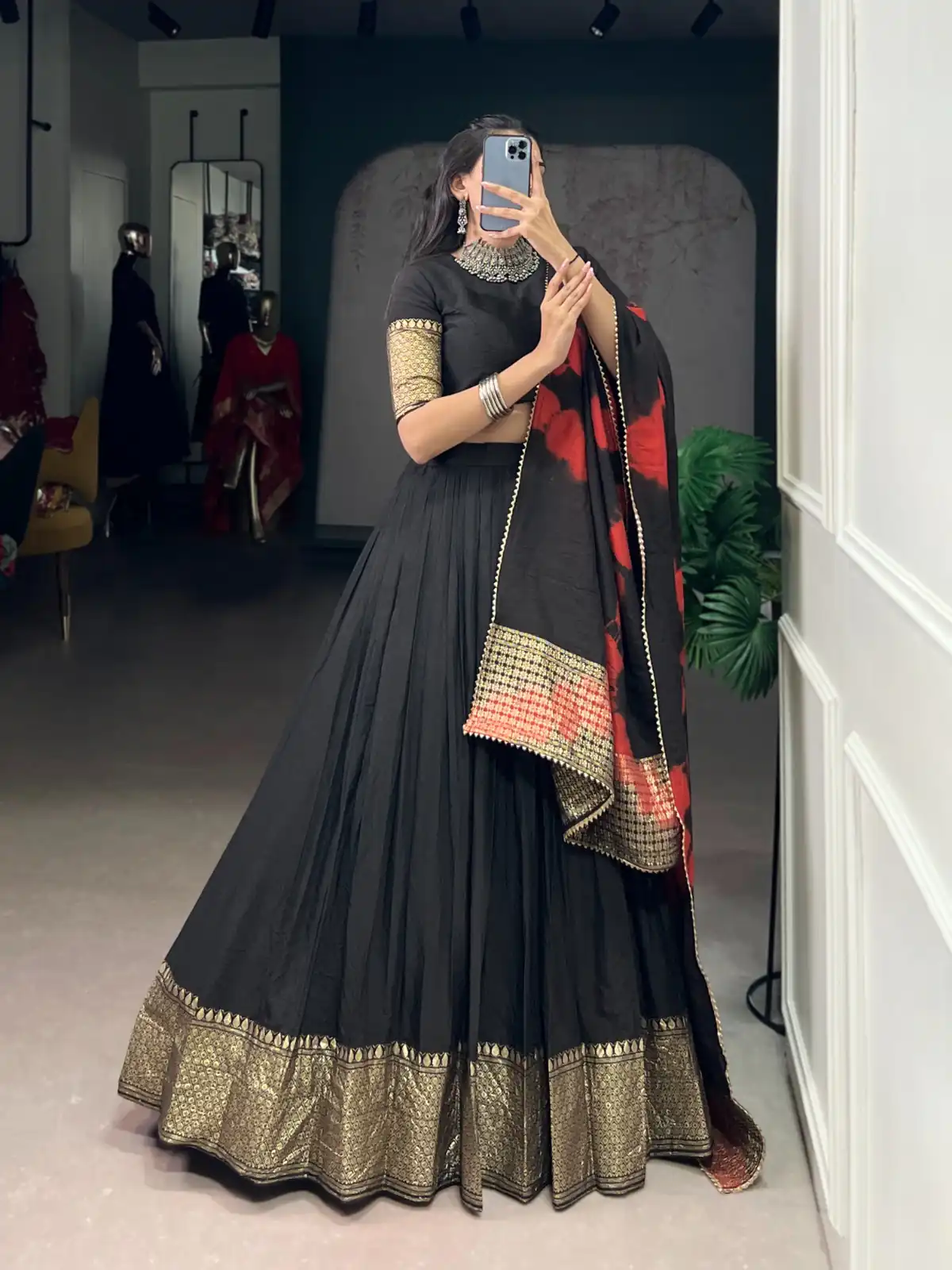 Black Pure Chanderi Zari Lace Work Lehenga Choli - Image 3