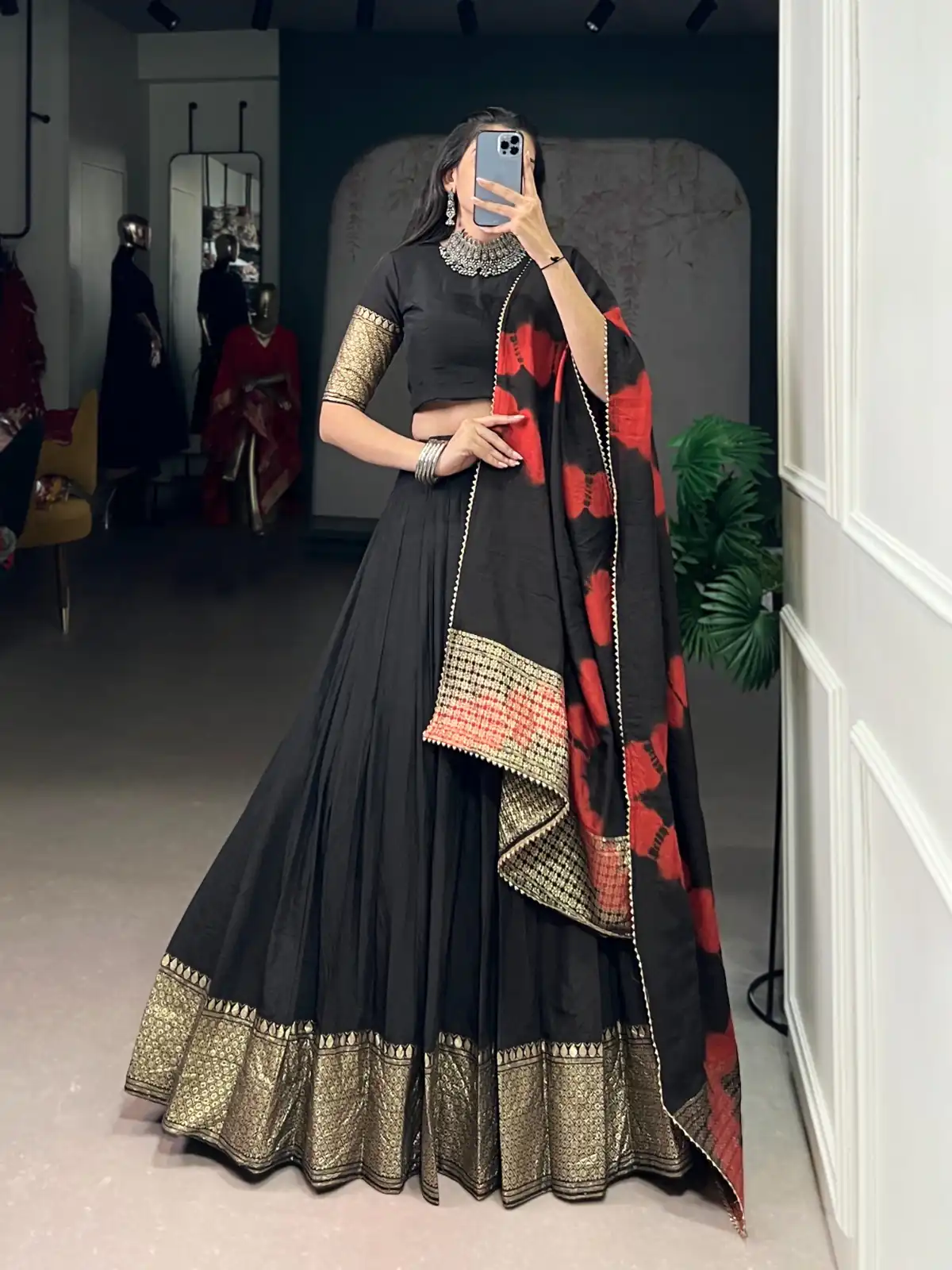 Black Pure Chanderi Zari Lace Work Lehenga Choli