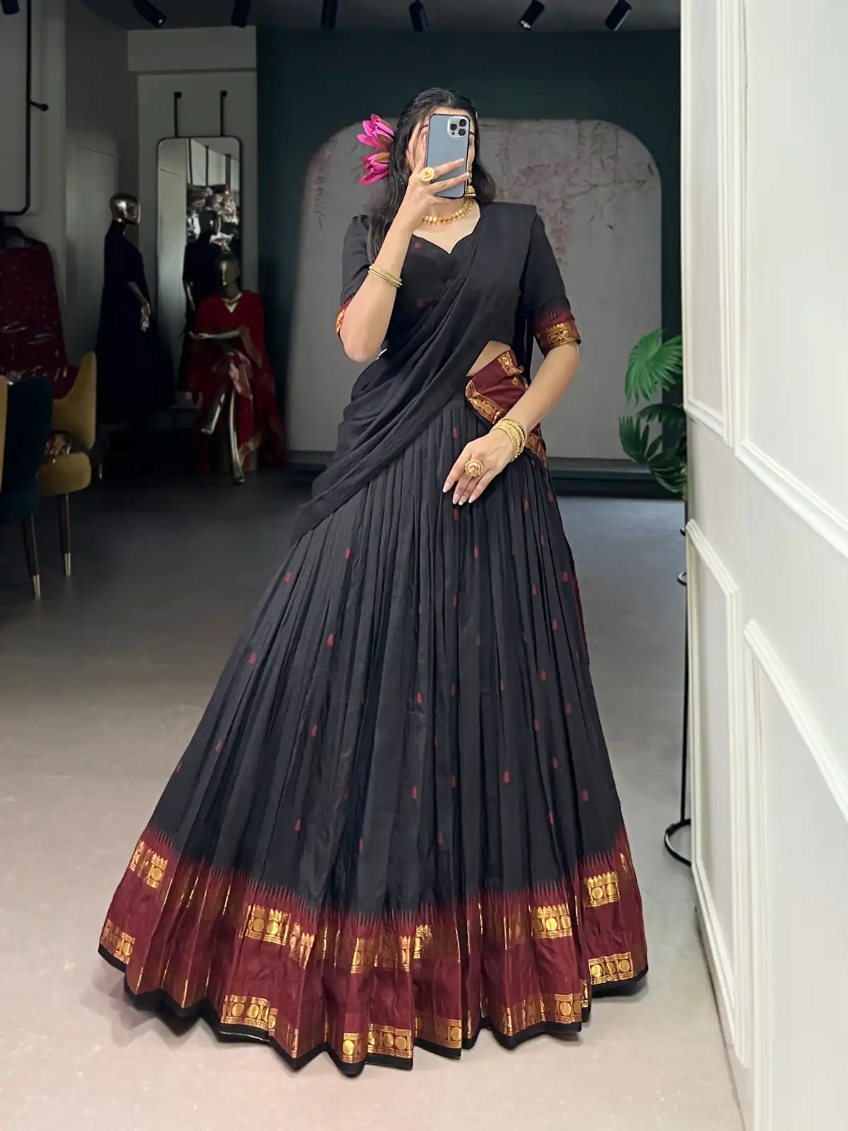 Black Pure Chanderi Zari Work Lehenga Choli