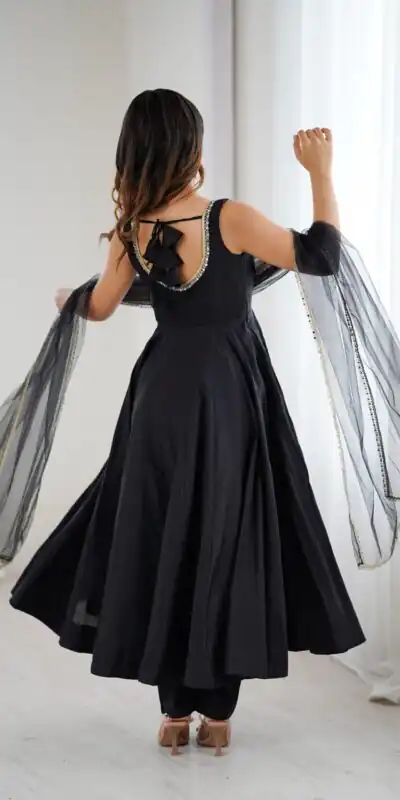 KB 285 Black in Roman Silk Chanderi Mirror Work & Lace Work Gown . Best Price ₹1929. Delivery 4-6 Working Days. Shop now. | Jump Suits, Salwar suit, Casual Suits, Creative suits, Designer Suits, Palazzo Suits, Party Wear Suits, Patiala Suits, Straight Suits