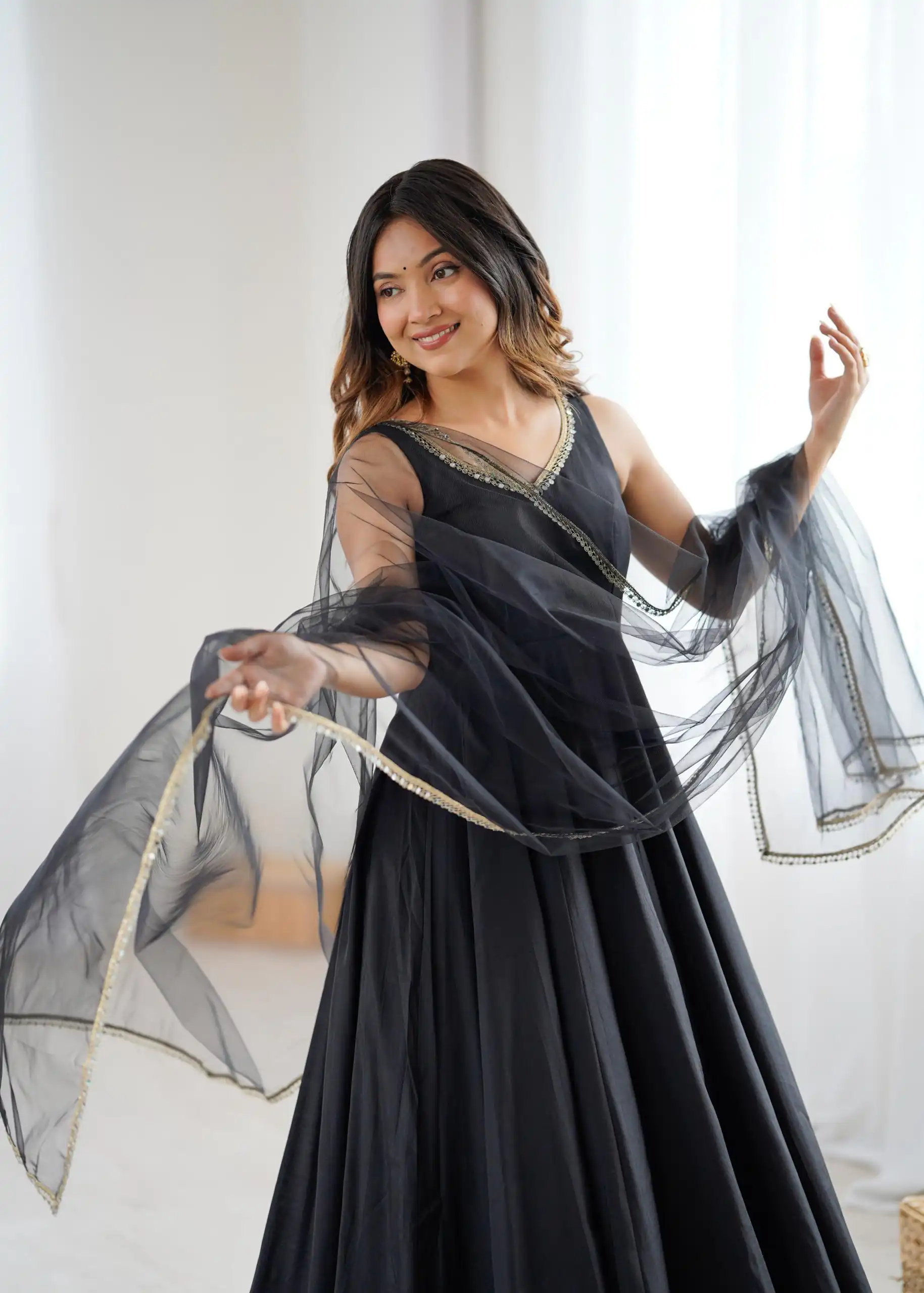 KB 285 Black in Roman Silk Chanderi Mirror Work & Lace Work Gown . Best Price ₹1929. Delivery 4-6 Working Days. Shop now. | Jump Suits, Salwar suit, Casual Suits, Creative suits, Designer Suits, Palazzo Suits, Party Wear Suits, Patiala Suits, Straight Suits