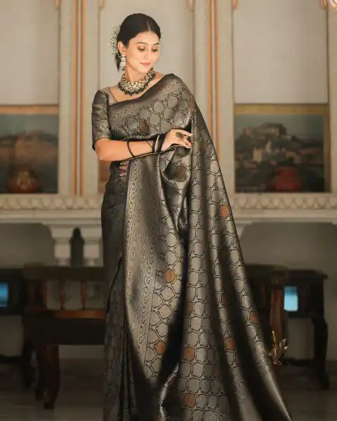 Black Soft Lichi With Jacquard Work Silk Saree