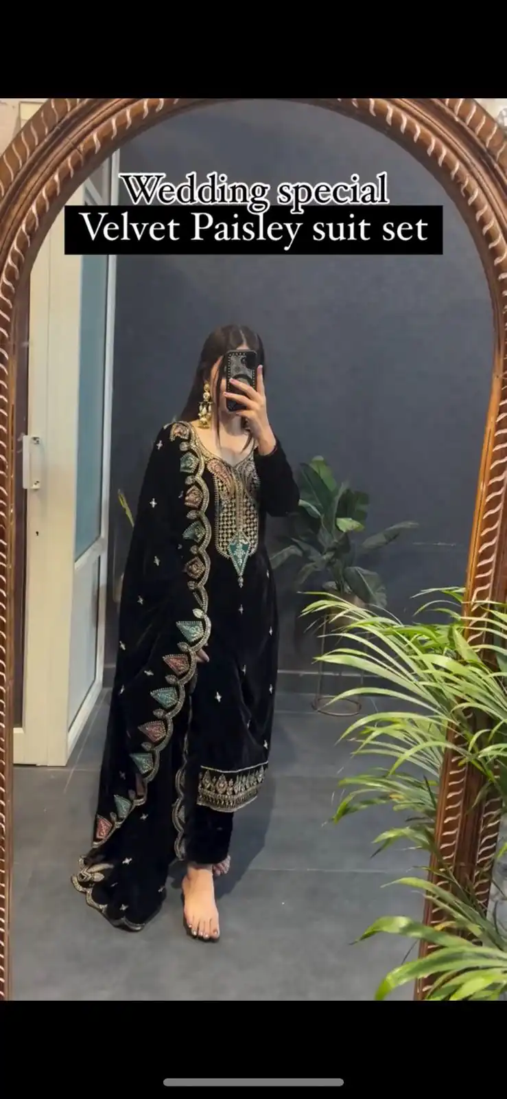 Black Viscose Velvet With Embroidery Work Salwar Suit - Image 2