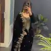 Black Viscose Velvet With Embroidery Work Salwar Suit
