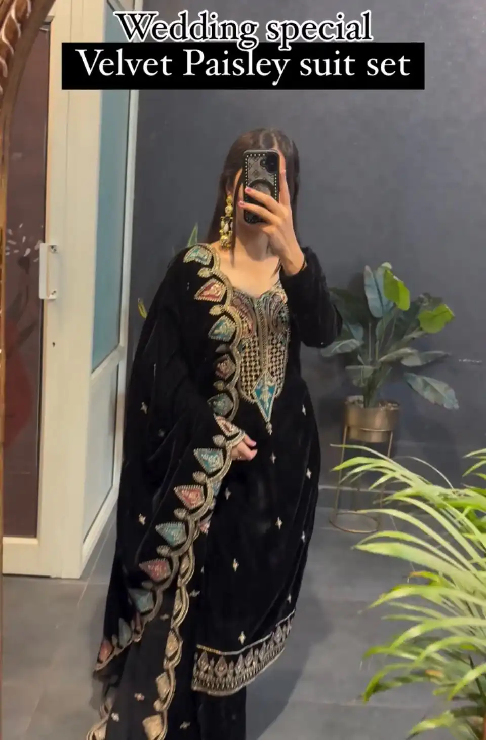 Black Viscose Velvet With Embroidery Work Salwar Suit