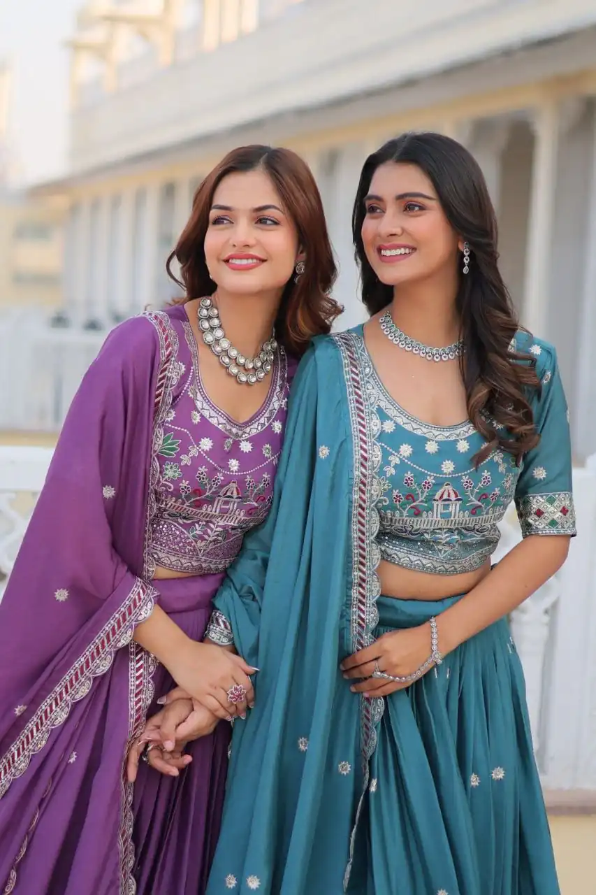 Blue Pure Chinon Embroidery Work Lehenga Choli - Image 12