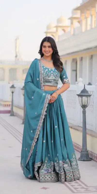 Ram 064 Blue Pure Chinon Lehenga Choli with Embroidery Work. Introductory Price ₹3049. Delivery 4-6 Working Days. Shop now. | Lehenga, Bollywood Lehenga, Creative Lehenga, Designer Lehenga, Embroidered Lehenga, Party Wear Lehenga