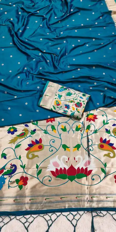 Blue Silk Zari Lace Work Saree