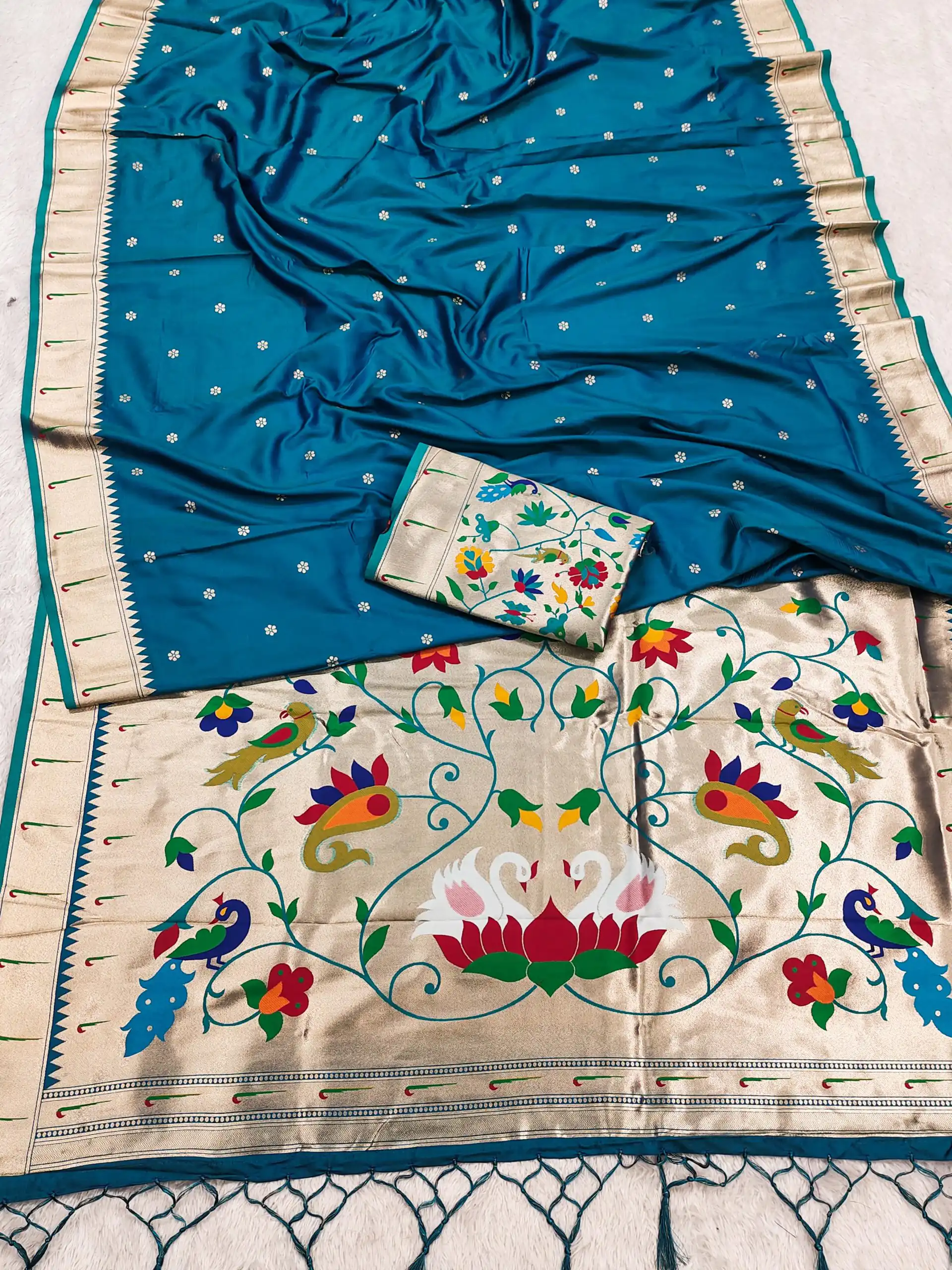 Blue Silk Zari Lace Work Saree