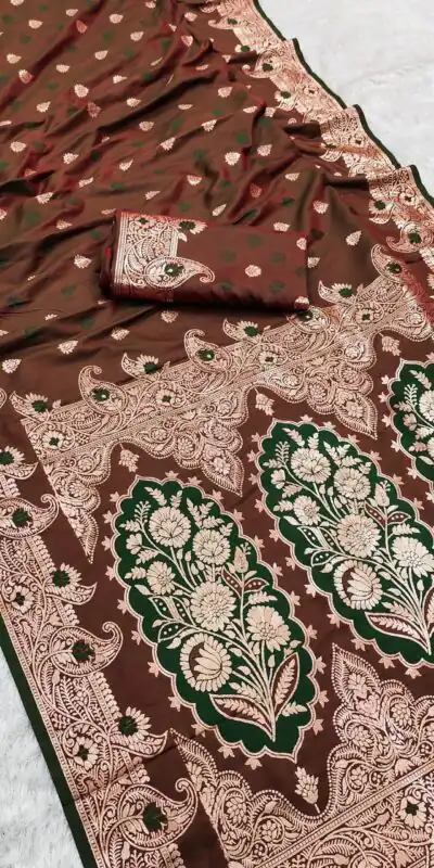 Brown Banarasi Lace Zari Work Saree