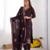Brown Chinnon Silk Lace Embroidery Work Salwar Suit