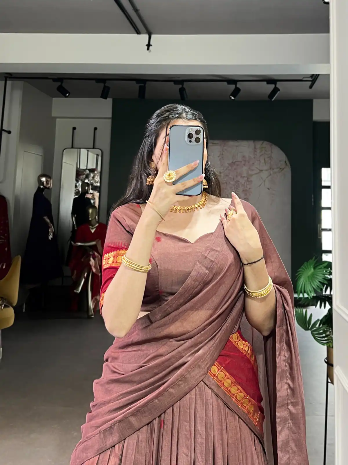 Brown Pure Chanderi Zari Work Lehenga Choli - Image 4