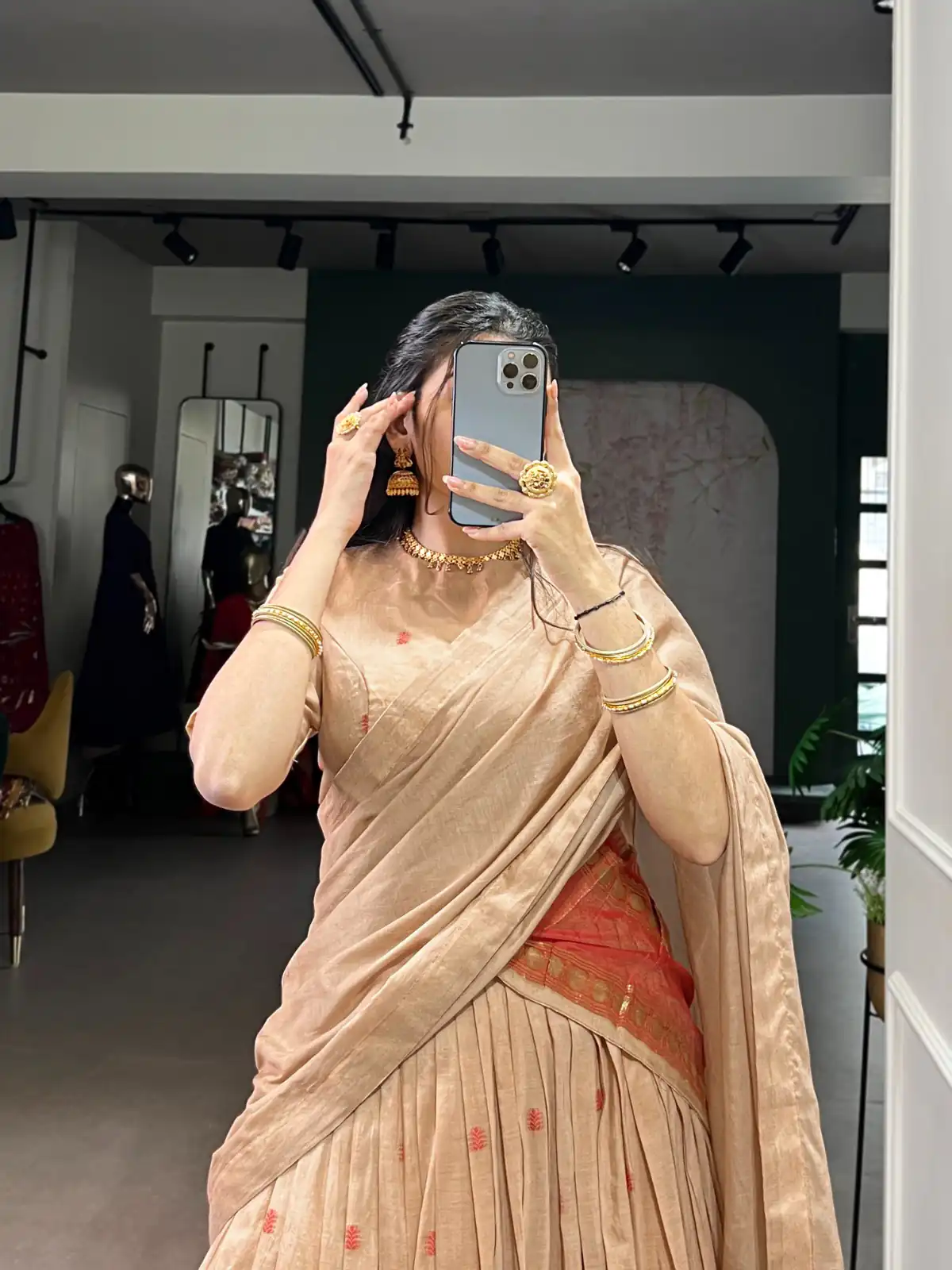 Cream Pure Chanderi Zari Work Lehenga Choli - Image 3