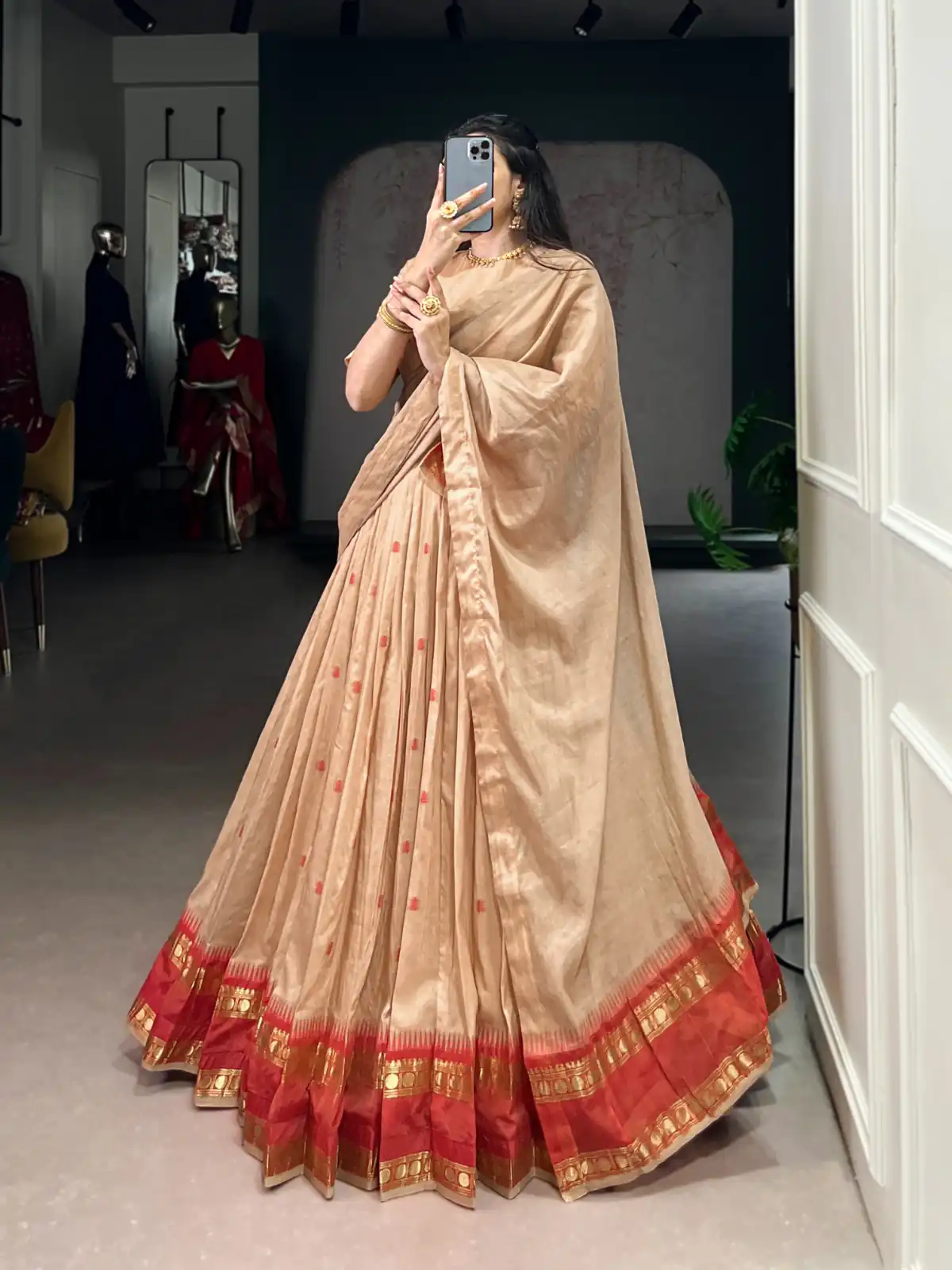 Cream Pure Chanderi Zari Work Lehenga Choli - Image 2
