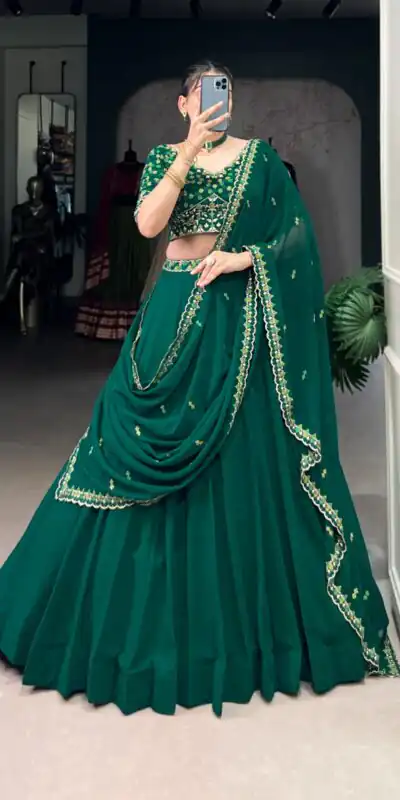 Dark Green Georgette Embroidery Work Lehenga Choli