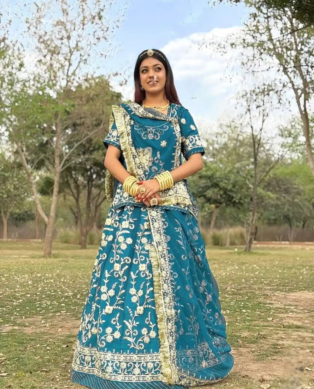 Firozi Fox Georgette Embroidery Work Lehenga Choli - Image 2