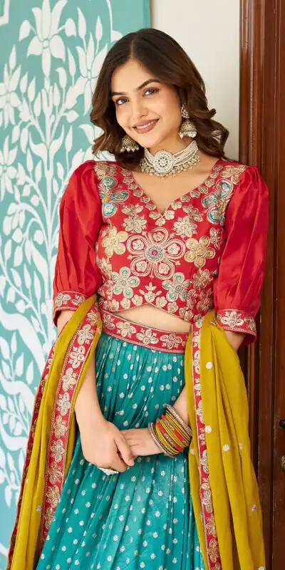 Ram 104 Firozi mono silk Lehenga Choli Perfect for Wedding, Party, Anniversary, Onam, Ethnic Day – . Festive Deal ₹3149. Delivery 4-6 Working Days. | Lehenga, Bollywood Lehenga, Creative Lehenga, Designer Lehenga, Embroidered Lehenga, Party Wear Lehenga