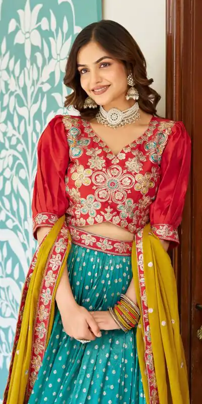 Ram 104 Firozi mono silk Lehenga Choli Perfect for Wedding, Party, Anniversary, Onam, Ethnic Day – . Festive Deal ₹3149. Delivery 4-6 Working Days. | Lehenga, Bollywood Lehenga, Creative Lehenga, Designer Lehenga, Embroidered Lehenga, Party Wear Lehenga