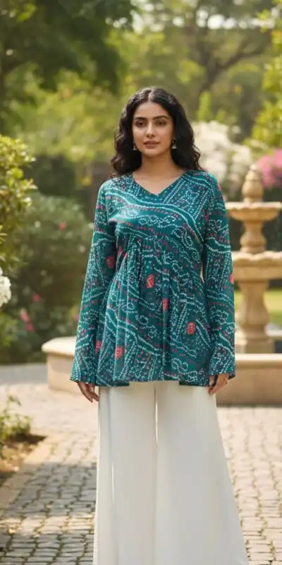 INLI Bandhej Firozi Color Pure Georgette Kurti with Designer Work. Best Price ₹1349. Delivery 4-6 Working Days. Shop now. | Kurti, Bollywood Kurti, Creative Kurtis, Designer Kurti, Party Wear Kurti, Selfie Kurti