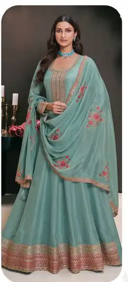 Firozi Vichitra Embroidery Zari Work Salwar Suit