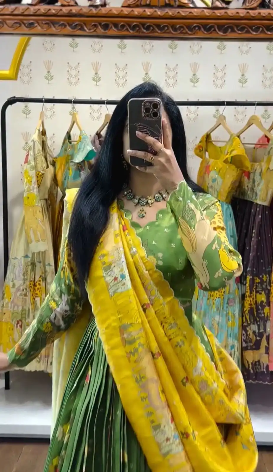 Green Cotton Kalamkari Print Lehenga Choli - Image 2